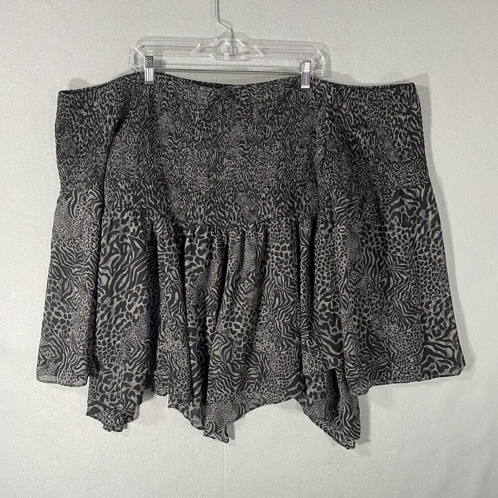 New Torrid Babydoll Chiffon Off-Shoulder Animal Print Shirt Top Gray Women's 4X
